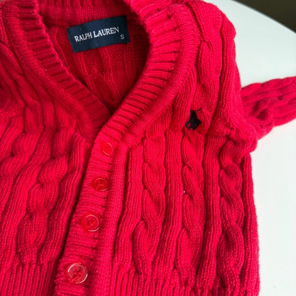 Ralph Lauren Baby Cable Knit Cardigan Sweater Red 18-24 Months 100% Cotton
